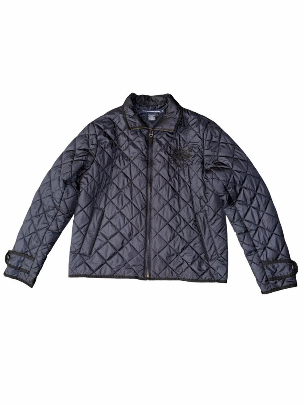VTG Ralph Lauren Sport Quilted Bomber Jacket Blue Embroidered RL Club Sz L